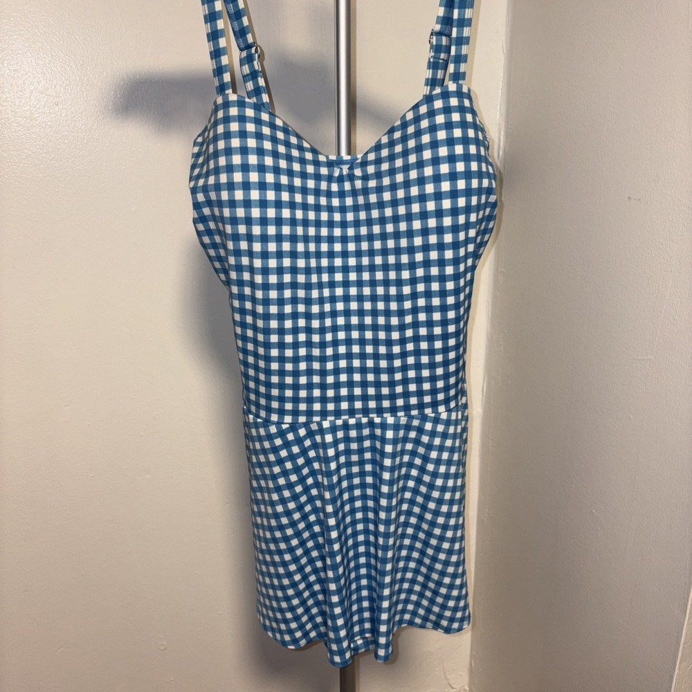 D&CO. Denim&Co Ladies Swim Dress Sz 16  One Piece  NWOT Blue white checkered